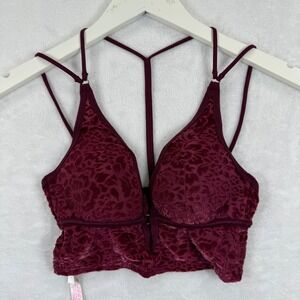 PINK Victoria's Secret XS Burgundy Devore Velvet Strappy Lightly Lined Bralette